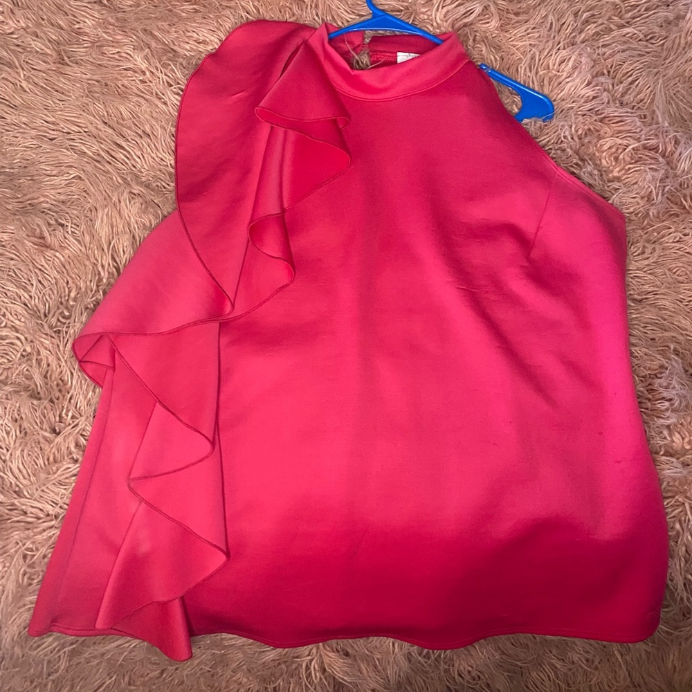 Dressy Sleeveless Pink Shirt With Ruffles